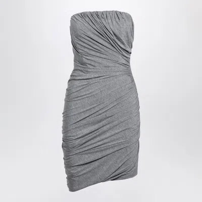 Attico Abito Strapless Ruched Jersey Mini Dress In Gray