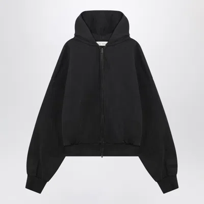 Essentials Rubberized Logo Patch Zip-up Hooded Sweatshirt In Black