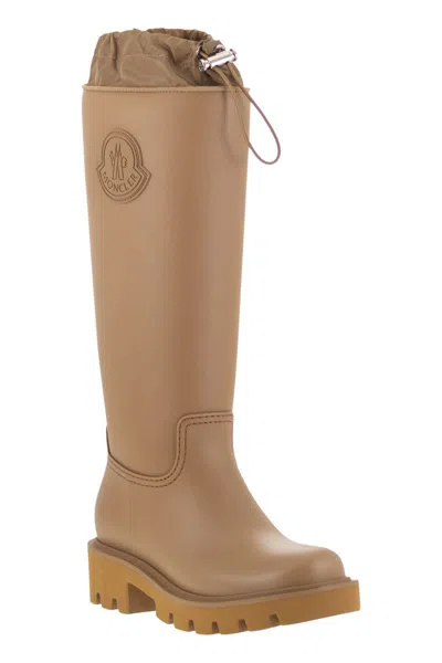 Moncler Kickstream Leather Tall Rain Boots In Brown