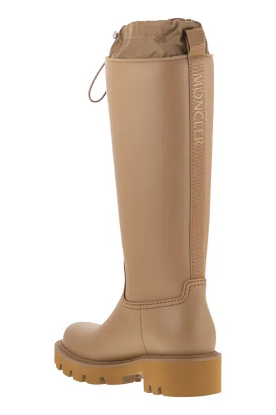Moncler Kickstream Leather Tall Rain Boots In Brown