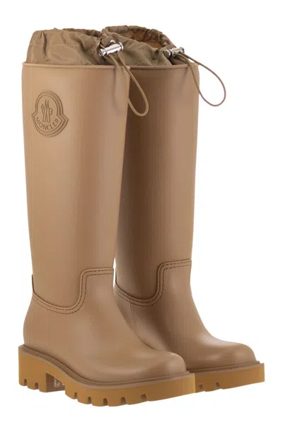Moncler Kickstream Leather Tall Rain Boots In Brown