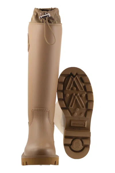 Moncler Kickstream Leather Tall Rain Boots In Brown