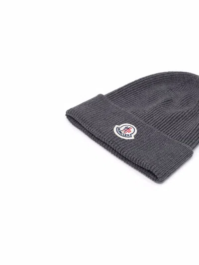 Moncler Ribbed Virgin Wool Beanie Accessories In Gray
