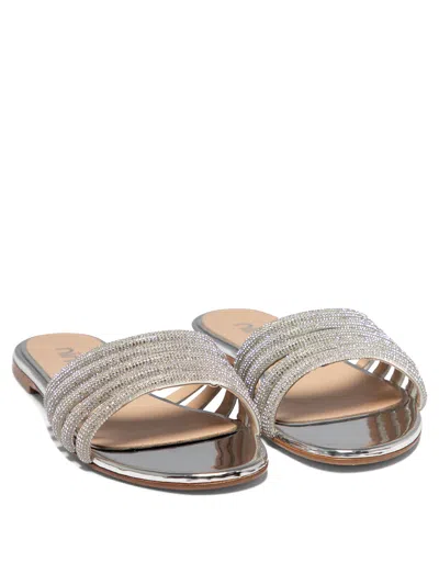Ninalilou Silver Leather Sandals With Shimmering Straps In Neutral