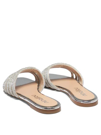 Ninalilou Silver Leather Sandals With Shimmering Straps In Neutral