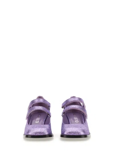 Nodaleto Glitter Double Strap Sandals With Block Heel In Purple