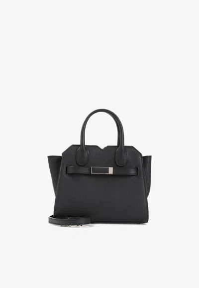 Valextra Micro Milano Leather Top Handle Bag In Black