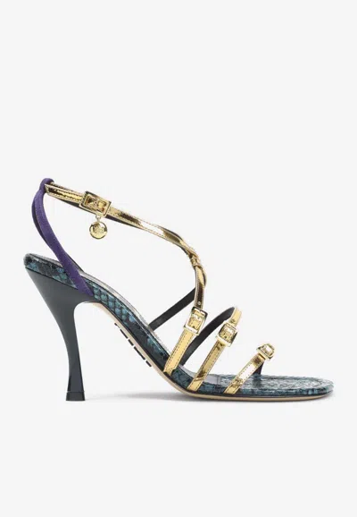 Loewe New Comic Mirrored And Snake-effect Leather Sandals In Gold