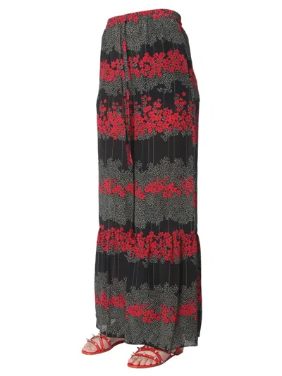 Red Valentino Floral-print Silk-georgette Flared Pants In Red