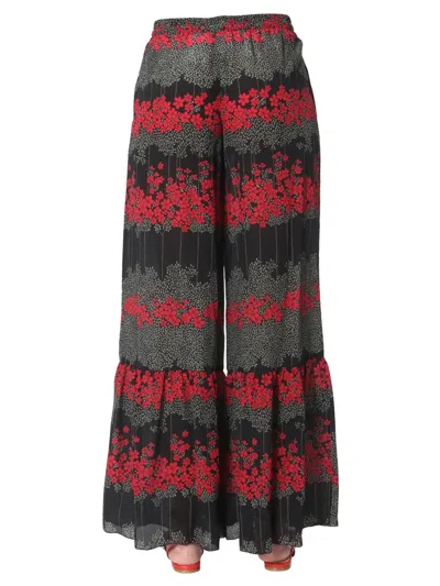 Red Valentino Floral-print Silk-georgette Flared Pants In Red