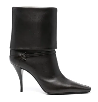 Saint Laurent Harris Eagle Brown Leather Boots In Black