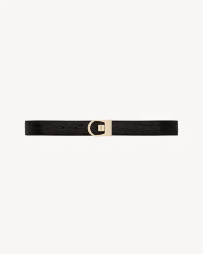 Saint Laurent Reversible Belt In Crocodile-embossed Leather In Black