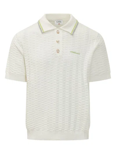 Casablanca Men Ivory Boucle Polo Shirt In White