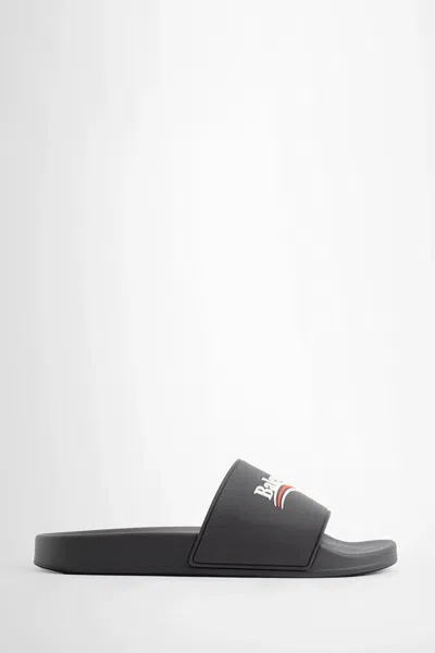 Balenciaga Embossed Logo Slip-on Sandals With Moulded Footbed In Black