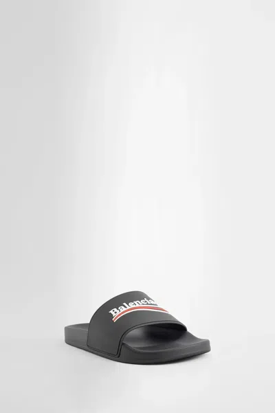 Balenciaga Embossed Logo Slip-on Sandals With Moulded Footbed In Black