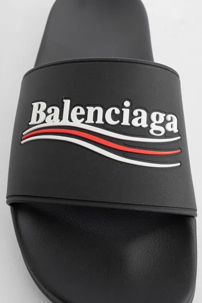 Balenciaga Embossed Logo Slip-on Sandals With Moulded Footbed In Black