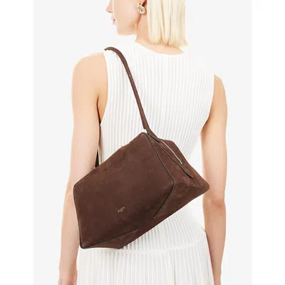 Alaïa Le Bouledogue Bowling Shoulder Bag In Nubuck Leather In Brown