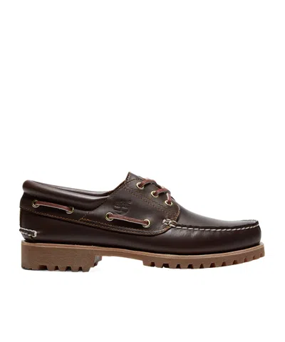 Timberland Authentic Brown Loafers With Embossed Logo On The Side In Leather Man In Burgundy