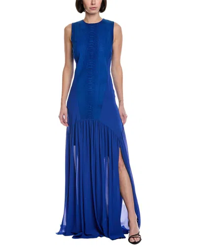 Akris Snakeskin & Silk Maxi Dress In Blue