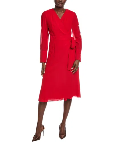 Akris Silk Midi Wrap Dress In Red