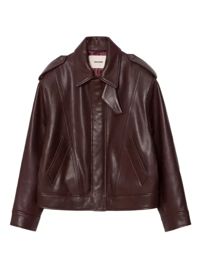 Zadig & Voltaire Kimo Button Leather Jacket In Brown