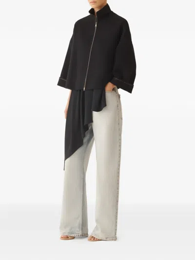 Fabiana Filippi Asymmetrical Top In Midnight Blue Crepe De Chine In Animal Print