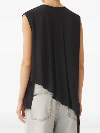 Fabiana Filippi Asymmetrical Top In Midnight Blue Crepe De Chine In Animal Print