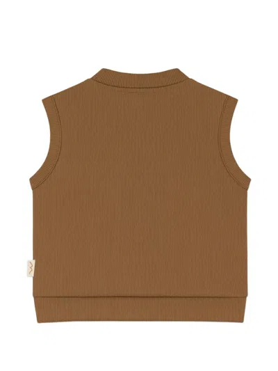 Mininio Buttoned Ribbed Top In Brown