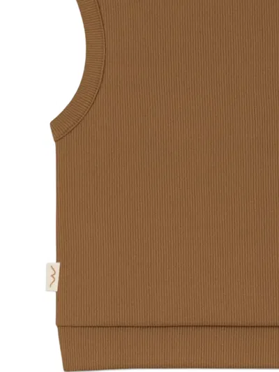 Mininio Buttoned Ribbed Top In Brown