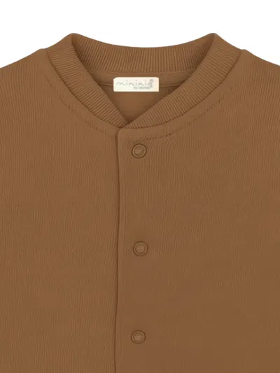 Mininio Buttoned Ribbed Top In Brown