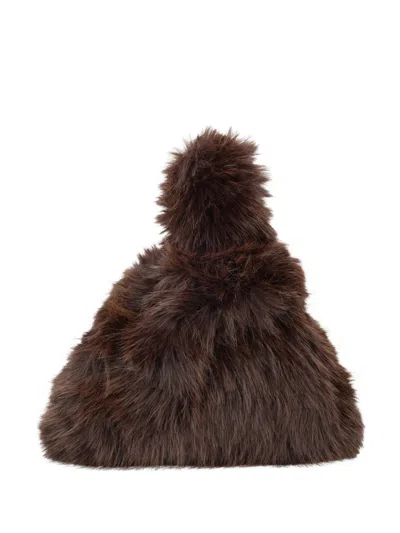 Msgm Furry Shoulder Bag In Brown