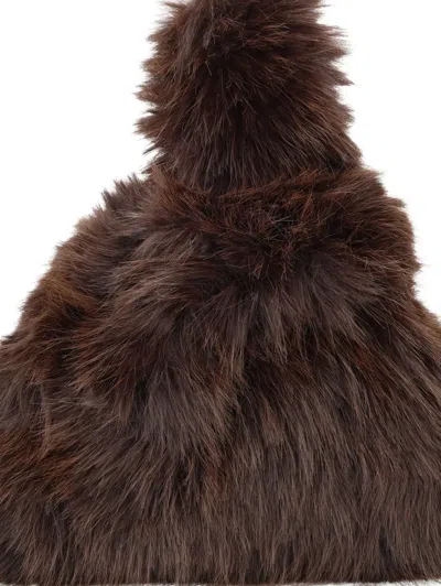 Msgm Furry Shoulder Bag In Brown