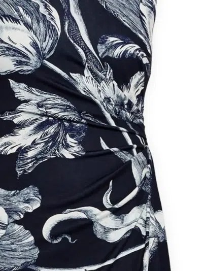 Erdem Floral-print Draped Sleeveless Midi Dress In Black