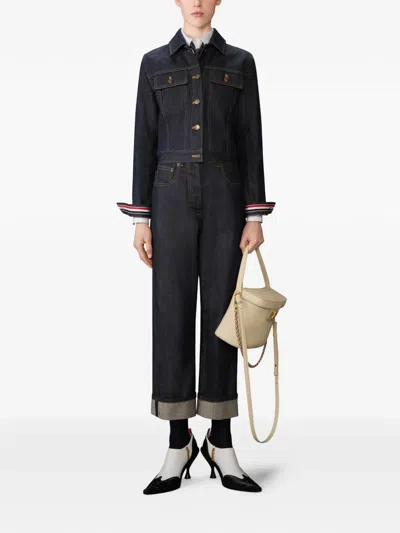 Thom Browne Japanese Selvedge Denim Jacket Puffer Jackets Blue In Black
