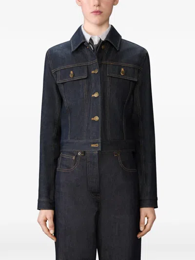 Thom Browne Japanese Selvedge Denim Jacket Puffer Jackets Blue In Black