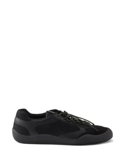 Prada Speedrock Leather And Mesh Fabric Sneakers Shoes In Black