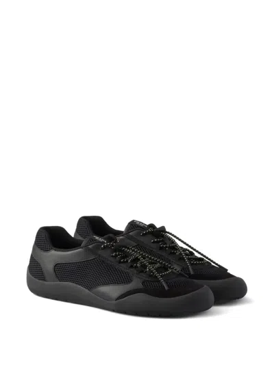 Prada Speedrock Leather And Mesh Fabric Sneakers Shoes In Black