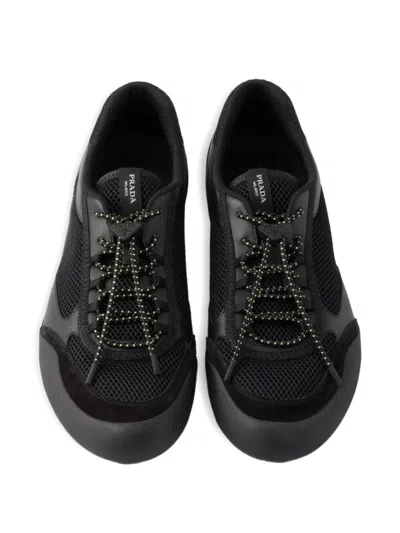 Prada Speedrock Leather And Mesh Fabric Sneakers Shoes In Black