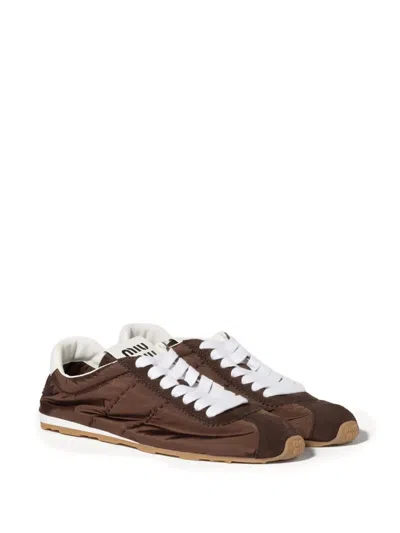 Miu Miu Fabric And Suede Low Top Sneakers Contrast Sole In Brown