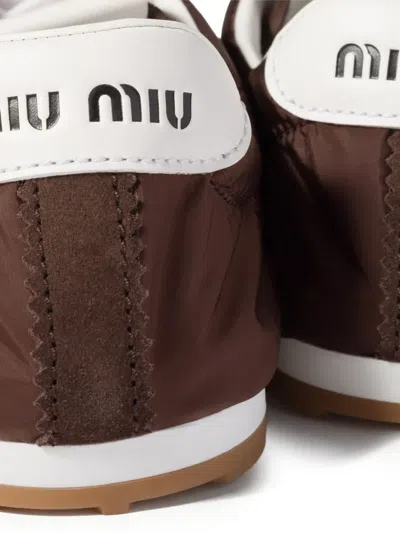 Miu Miu Fabric And Suede Low Top Sneakers Contrast Sole In Brown