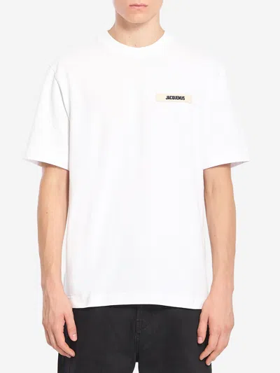 Jacquemus Le T-shirt Gros Grain White T-shirt With Logo Patch On The Front In Cotton Man In White