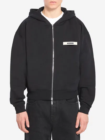 Jacquemus Le Hoodie Zip Gros Hooded Cotton Sweatshirt In Black