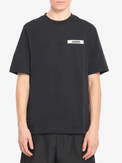 Jacquemus Minimalist Black Short-sleeve Cotton T-shirt With Patch Detail