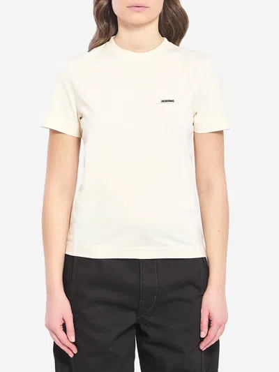 Jacquemus Womens Light Beige 2 Le T-shirt Grosgrain-logo Cotton-jersey T-shirt In Neutral