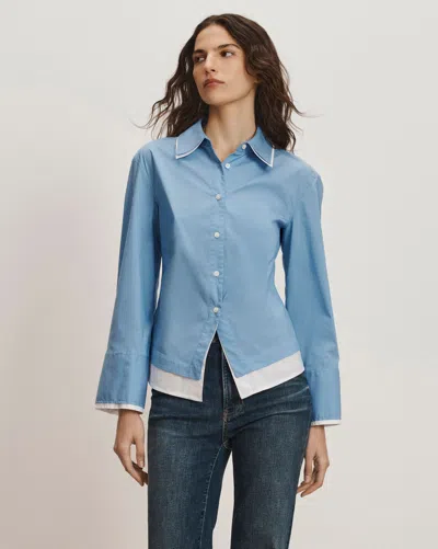 Veronica Beard Womens Cadet Bonnie Button-down Cotton-blend Shirt In Blue