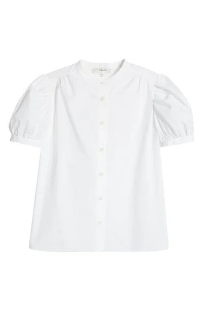 Frame The Gathered Short Sleeve Button-up Shirt In White
