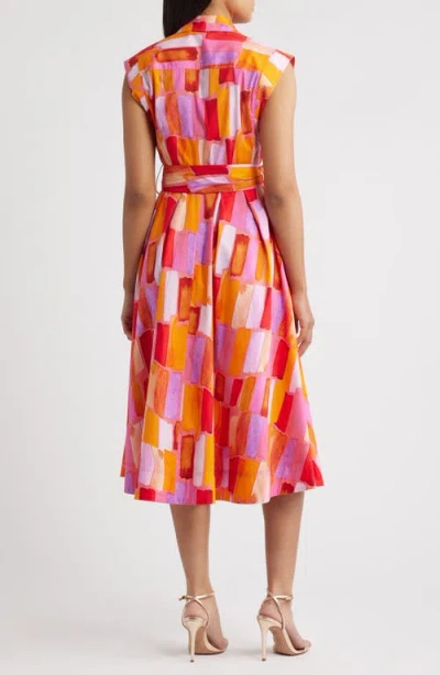 Milly Jules Sunset Tile Stretch Cotton Midi Shirtdress In Multi