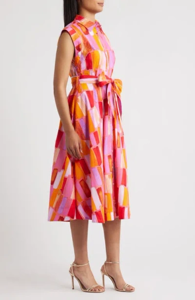 Milly Jules Sunset Tile Stretch Cotton Midi Shirtdress In Multi