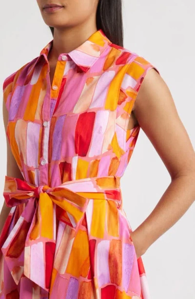 Milly Jules Sunset Tile Stretch Cotton Midi Shirtdress In Multi