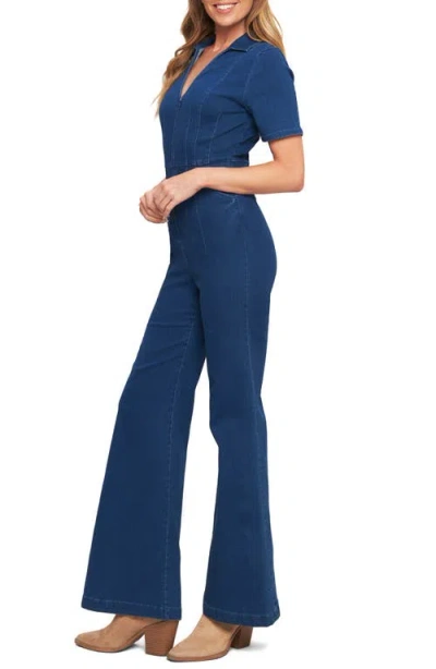 Flying Tomato Wide Leg Denim Jumpsuit In Blue
